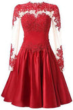 A Line Long Sleeves With Applique Knee-Length High Neck Homecoming Dresses PM326