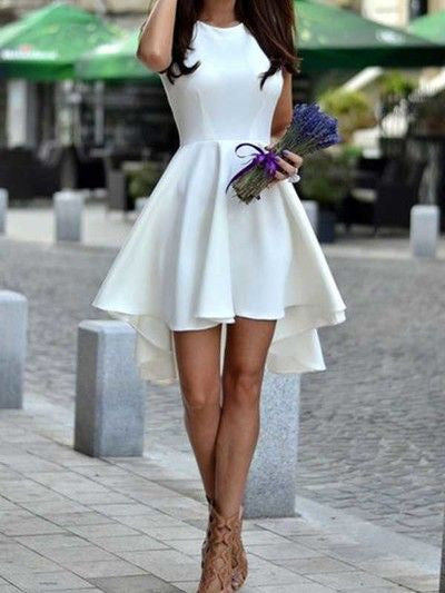 Gorgeous Short White High-Low Freshman Short Satin Cute Graduation Dress PD21