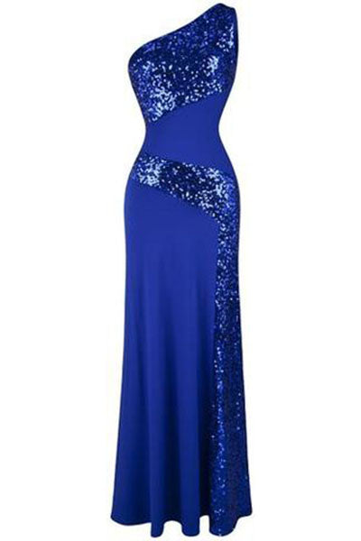 Sequin Maxi One Shoulder Sleeveless Prom Dress