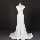 Mermaid V-Neck Ivory Wedding Dress Satin Unique Long Wedding Gowns W1141