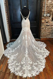 Mermaid V Neck Lace Wedding Dress with Appliques N118