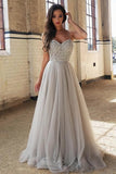 A Line Spaghetti Straps Sweetheart Beading Tulle Evening Dresses PH181