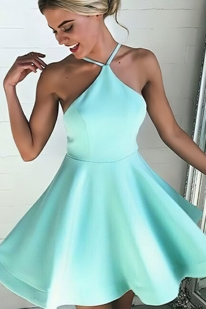 A Line Mint Straps Backless Short Homecoming Dresses