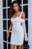 Spring Mesh Single Sleeve Suspender Solid Short Homecoming Dress