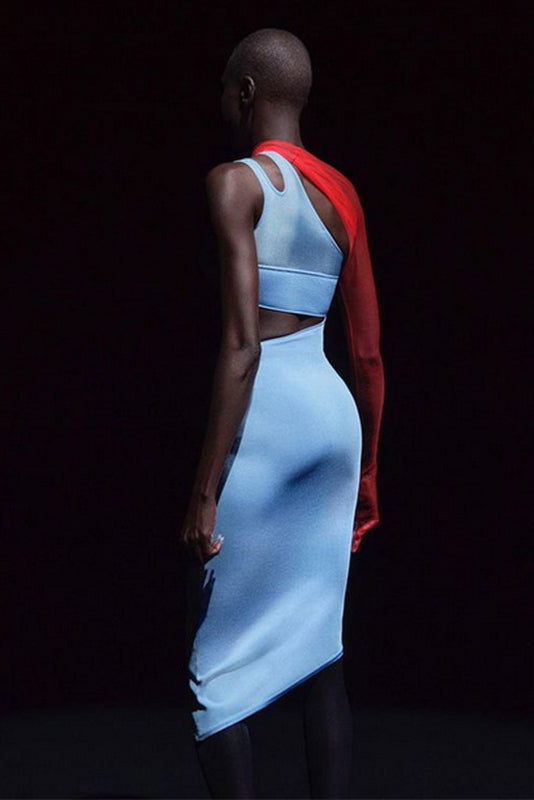 Sky Blue Waist Revealing One Shoulder Sexy Short Homecoming Dress