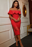 Red Cut-out Hem With Off Shoulder Ruffles Homecoming Dress