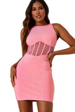 Pink Round Neck Sleeveless Perspective Short Homecoming Dresses