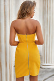 Yellow Sweetheart Pleats Bandage Homecoming Dresses