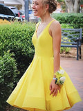 A Line V-Neck Yellow Sleeveless Homecoming Dress PM20