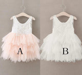 Adorable A Line Knee length Pink Tulle Little Flower Girl Dress with Lace Party Dress FG1005