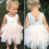 Adorable A Line Knee length Pink Tulle Little Flower Girl Dress with Lace Party Dress FG1005