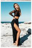 Sexy Black Long Sleeves Slit Two-piece A Line High Neck Lace Chiffon Prom Dress