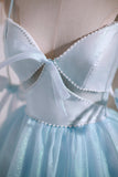 Cute Sky Blue Beading Bowknot Short Princess Homecoming Dresses