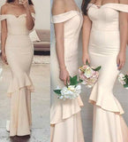 Off-the-Shoulder Sweetheart Mermaid Unique Champagne Long Bridesmaid Dresses PM596