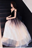 Chic Black Ombre Tulle Prom Dresses Unique V-Neck Sleeveless Party Dresses Dance Dresses P1045