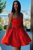 Charming Red Strapless A Line Short Homecoming Dress
