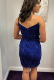 Sparkle Royal Blue Strapless V-Neck Sequins Homecoming Dress