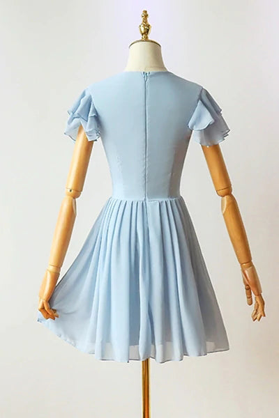 Blue A-line Chiffon Short Prom Dresses Homecoming Dresses