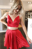 Two pieces Red Straps Short Homecoming Dress