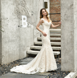 Mermaid V-Neck Sleeveless Appliques Tulle Wedding Dress WH45398