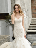 Sheath V-Neck Sleeveless Appliques Tulle Wedding Dress WH48395