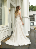 A Line One Shoulder Sleeveless Appliques Tulle Wedding Dress WH33393