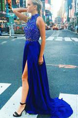 Beading Crystal Sexy 2 Pieces Long A Line Evening Prom Dress
