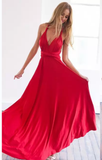 Elegant Straps Deep V-Neck Sleeveless Open Back Long Prom Dress