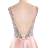 Elegant A Line V-Neck Beading Prom Dress Straps Satin Evening Dress PW496