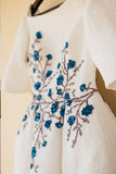 Elegant Ivory Wedding Dresses Bateau Embroidery Romantic Half Sleeve Bridal Gown W1028