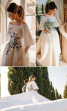 Elegant Ivory Wedding Dresses Bateau Embroidery Romantic Half Sleeve Bridal Gown W1028