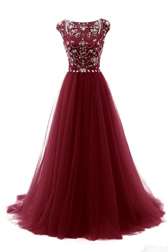 A-Line Floor-length Gorgeous Beading Bodice Long Tulle Prom Dresses Evening Dresses PM93