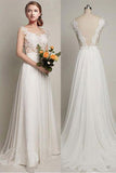 Back V Cap Sleeve Lace Cheap Chiffon High Quality Beach A-line White Wedding Dresses PM227