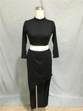 Black Long Sleeve Two Piece Mermaid Long Prom Dresses Evening Dresses FP2138