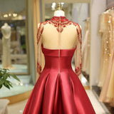 A Line High Neck Beading Long Sleeves Satin Court Train Prom Dress Party Dress WH63695