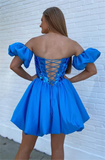 Lovely Sweetheart Blue Homecoming Dresses with Sleeve N361