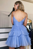 A-Line Spaghetti Strap V-Neck Tulle Homecoming Dresses N376