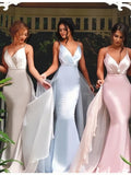 Mermaid Spaghetti Straps V-Neck Pleats Bridesmaid Dresses