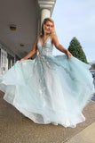 Modest A-line Beading Appliques Tulle Prom Dress