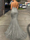 Shiny Mermaid Backless Spaghetti Straps Long Prom Dress