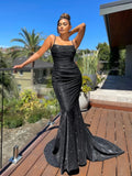 Shiny Mermaid Backless Spaghetti Straps Long Prom Dress