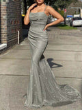 Shiny Mermaid Backless Spaghetti Straps Long Prom Dress