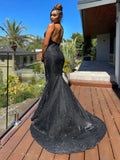 Shiny Mermaid Backless Spaghetti Straps Long Prom Dress