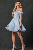 Off-the-shoulder with 3D Flowers Appliques Homecoming Dress N360