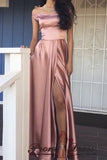 Off the Shoulder A Line Side Slit Long Prom Dress