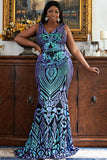 Seomiscky Plus Size V-Neck Sleeveless Floor Length Sequin Party Evening Dresses
