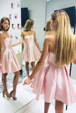 A Line Strapless Knee-length Pink Satin Short Homecoming Dress