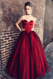 A-line Sweetheart Burgundy Tulle Prom Dress Evening Gowns