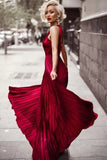 Burgundy Prom Dresses Pleated Evening Dresses Long Prom Dresses