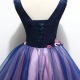 Purple Tulle V-Neck Straps Lace up Homecoming Dress with 3D Flowers Dance Dress H1234